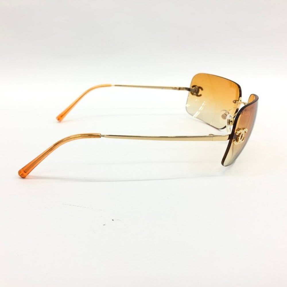 Chanel Vintage Sunglasses Rhinestone CC Logo Rimless Gradient Gold Orange — view 6