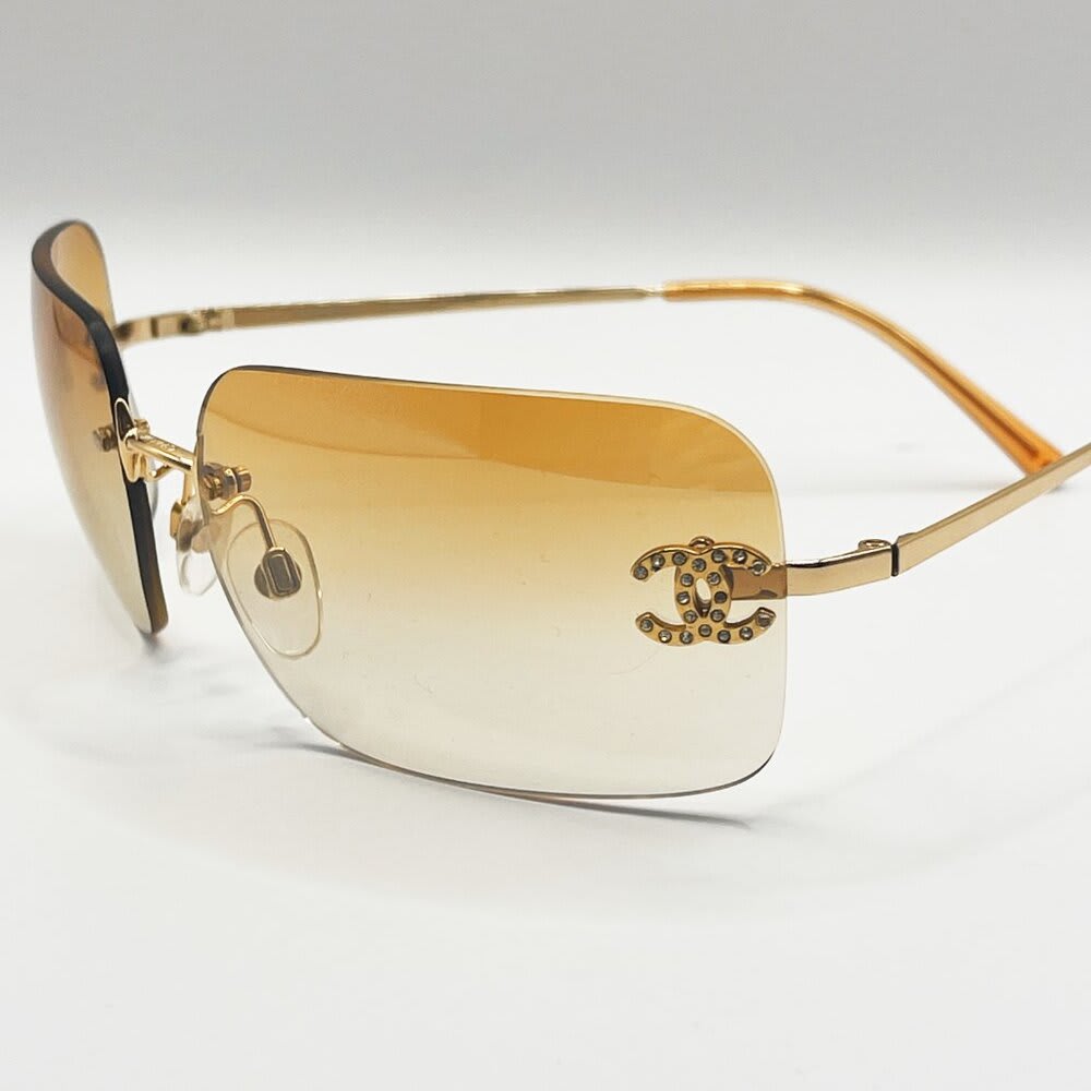 Chanel Vintage Sunglasses Rhinestone CC Logo Rimless Gradient Gold Orange — view 8