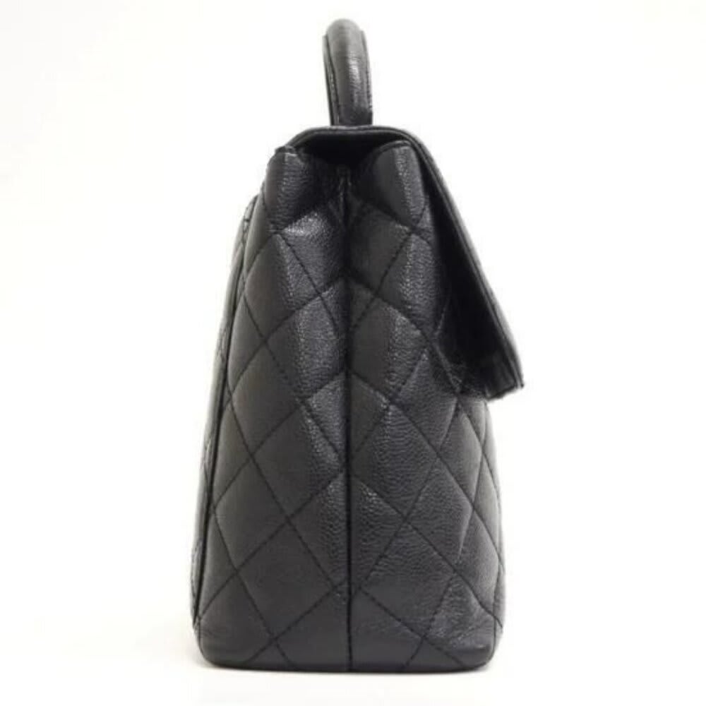 Chanel 24K CC Caviar Vintage Kelly Quilted Flap Bag Black Purse Handle — view 5