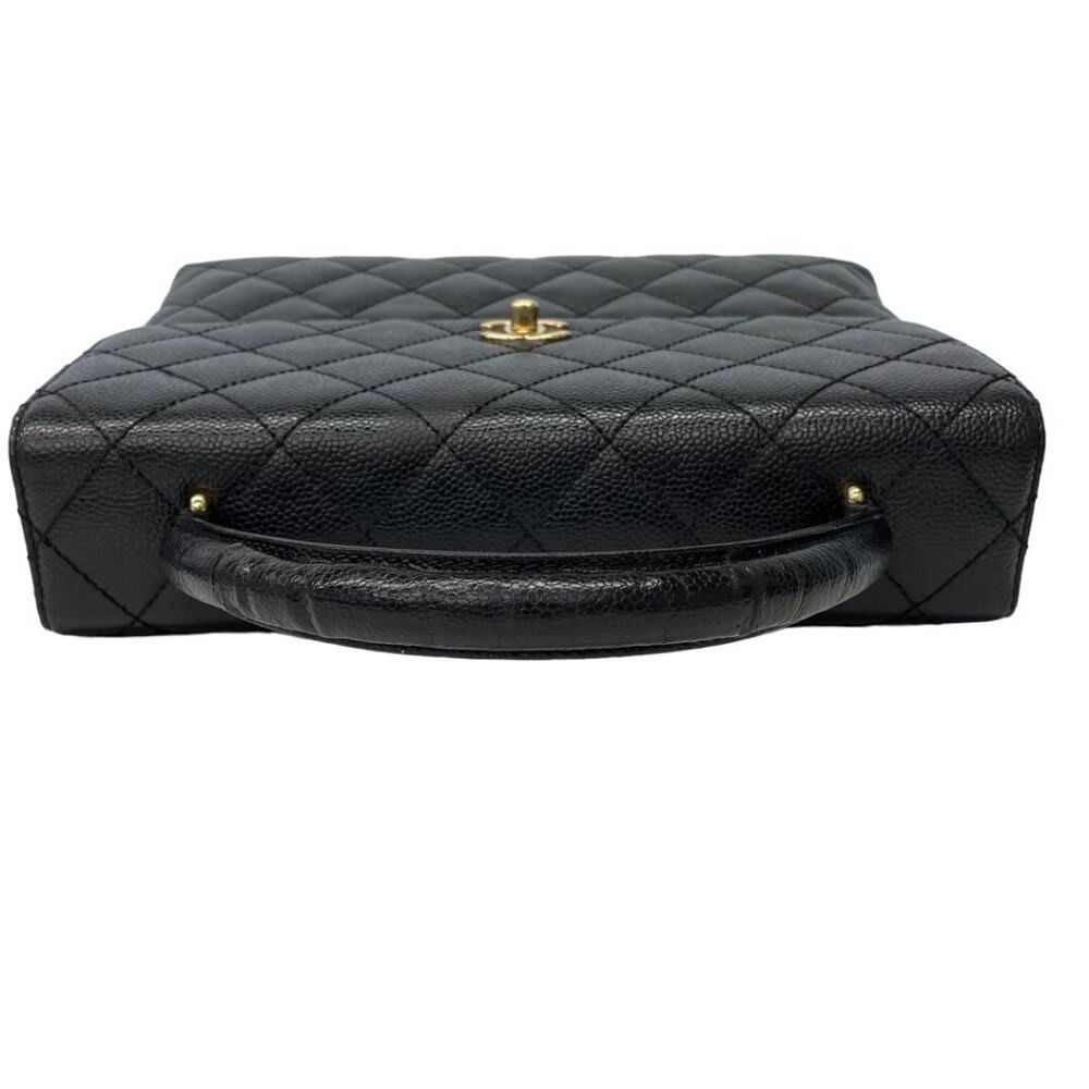 Chanel 24K CC Caviar Vintage Kelly Quilted Flap Bag Black Purse Handle — view 6