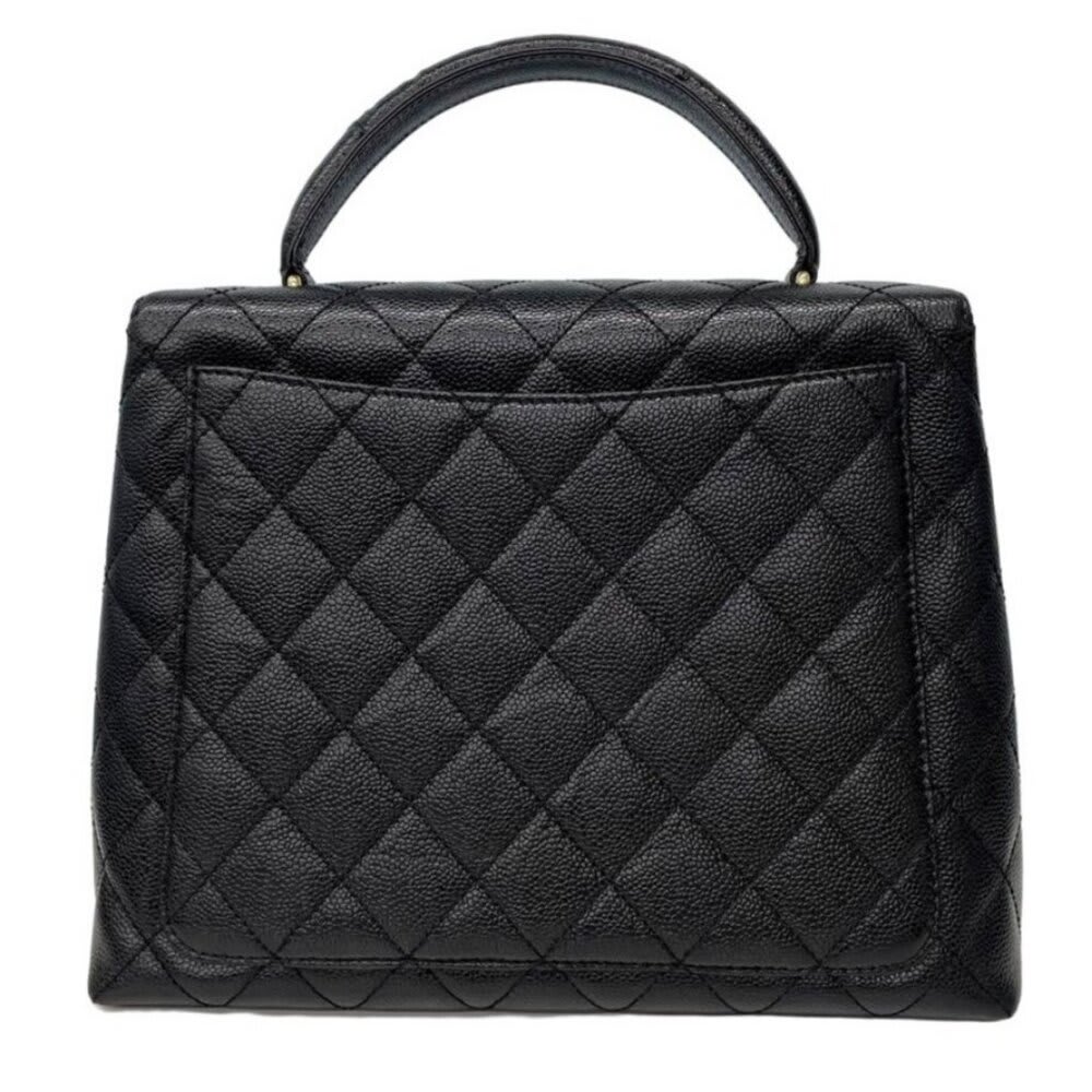 Chanel 24K CC Caviar Vintage Kelly Quilted Flap Bag Black Purse Handle — view 4