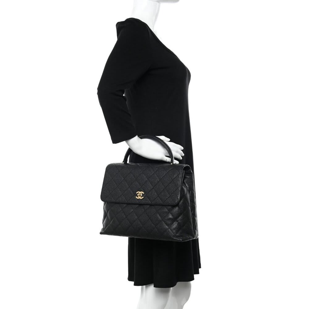 Chanel 24K CC Caviar Vintage Kelly Quilted Flap Bag Black Purse Handle — view 3