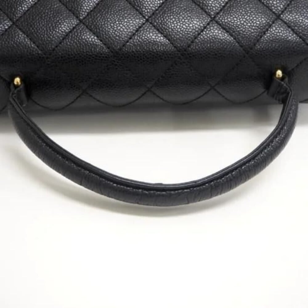 Chanel 24K CC Caviar Vintage Kelly Quilted Flap Bag Black Purse Handle — view 8
