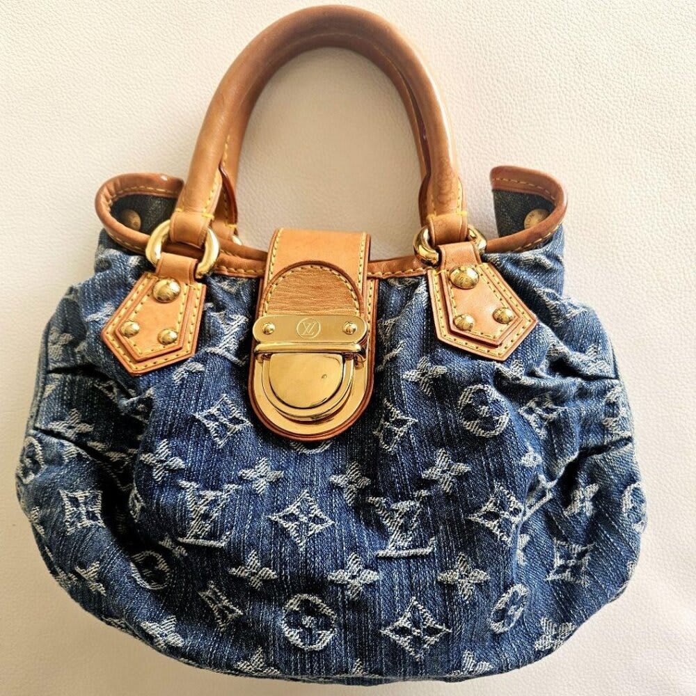 Louis Vuitton Denim Pleaty Monogram Vintage Pouch Pochette Hand Bag — view 3