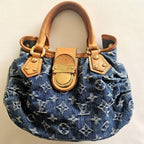 Louis Vuitton Denim Pleaty Monogram Vintage Pouch Pochette Hand Bag — view 3