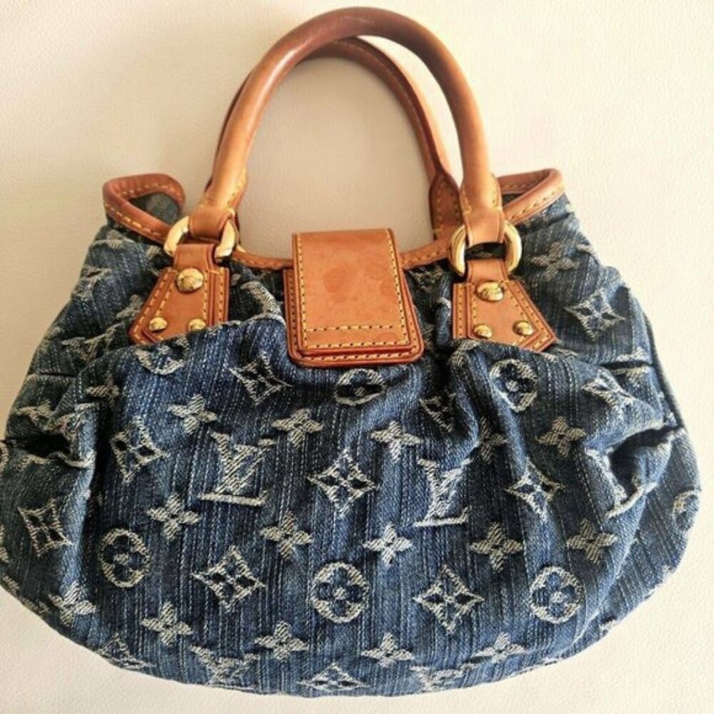 Louis Vuitton Denim Pleaty Monogram Vintage Pouch Pochette Hand Bag — view 4