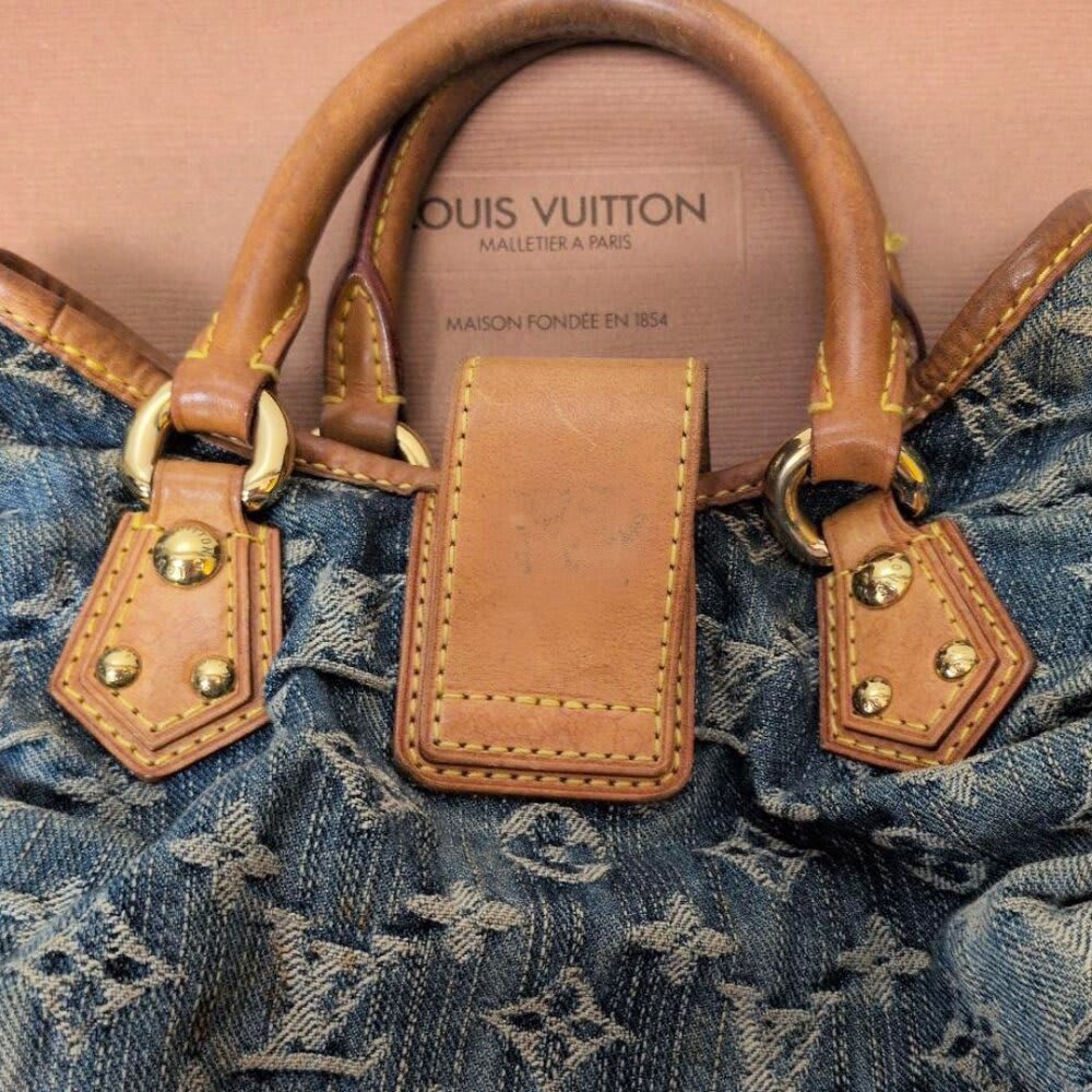 Louis Vuitton Denim Pleaty Monogram Vintage Pouch Pochette Hand Bag — view 6