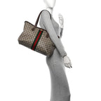 Gucci GG Supreme Ophidia Monogram Medium Shopping Tote Brown Tan Purse — view 3