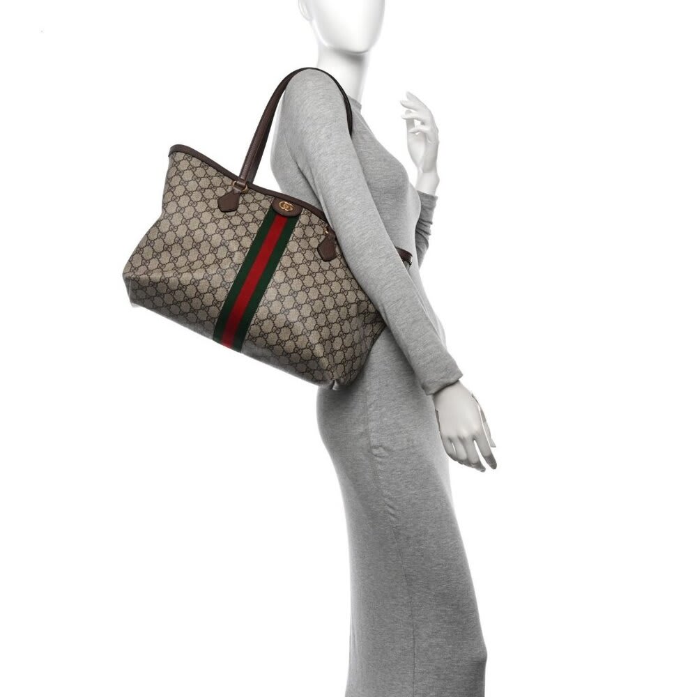 Gucci GG Supreme Ophidia Monogram Medium Shopping Tote Brown Tan Purse — view 3
