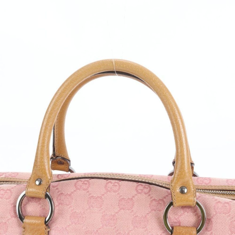 Gucci GG Sherry Pink Mini Boston Leather Handbag Tote Silver Hw Canvas — view 4