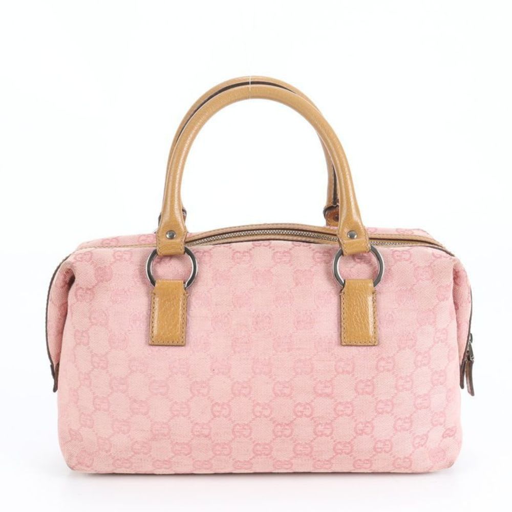Gucci GG Sherry Pink Mini Boston Leather Handbag Tote Silver Hw Canvas — view 3