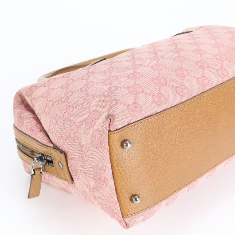Gucci GG Sherry Pink Mini Boston Leather Handbag Tote Silver Hw Canvas — view 5