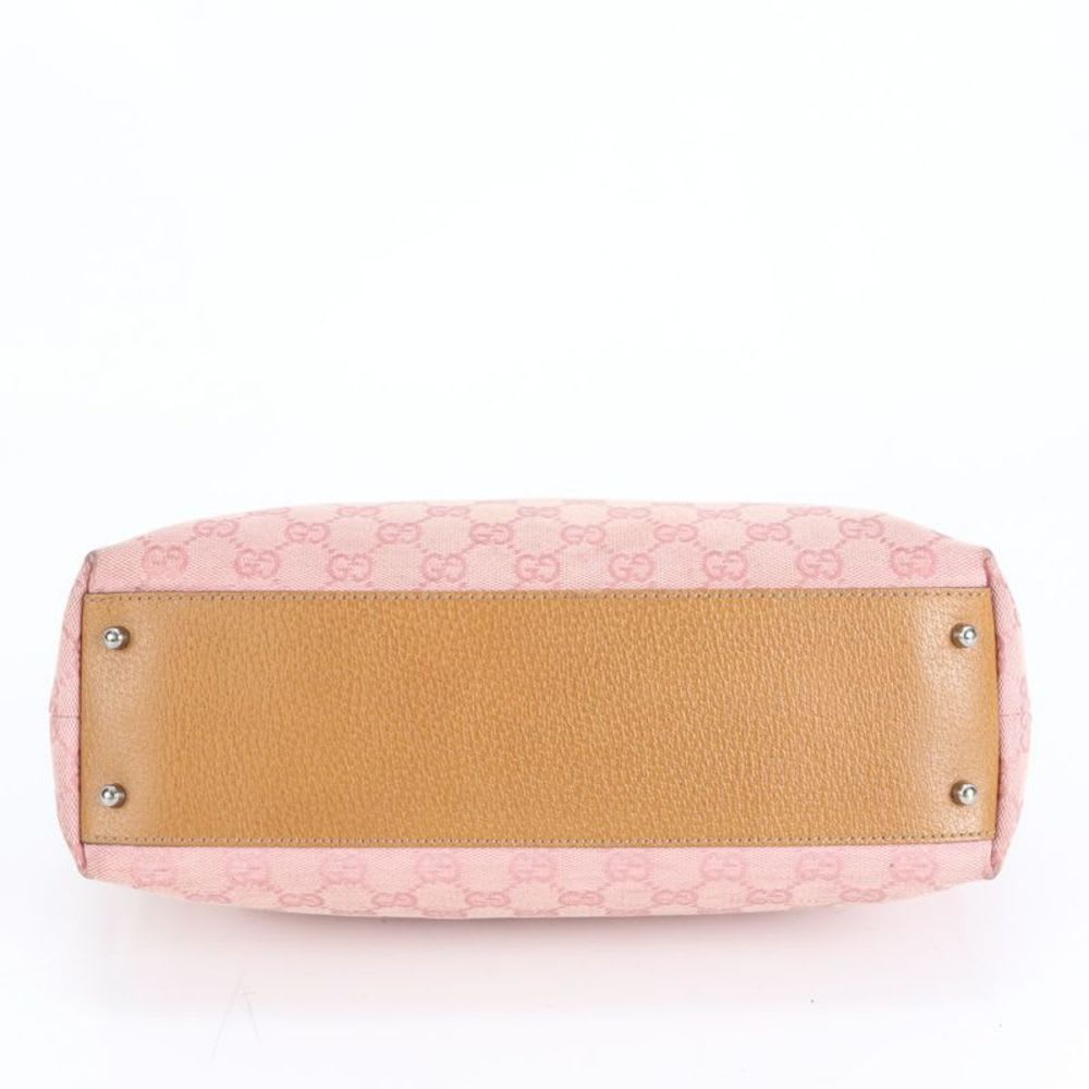 Gucci GG Sherry Pink Mini Boston Leather Handbag Tote Silver Hw Canvas — view 6