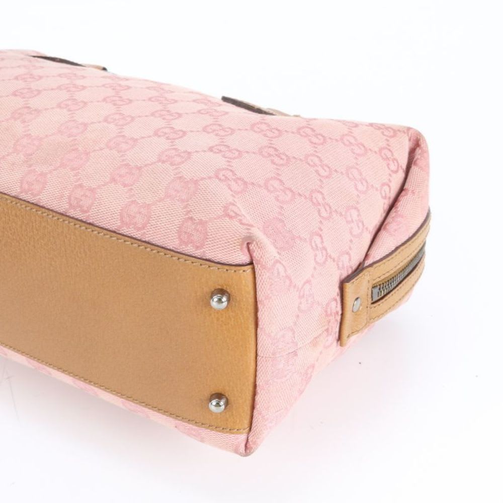 Gucci GG Sherry Pink Mini Boston Leather Handbag Tote Silver Hw Canvas — view 7