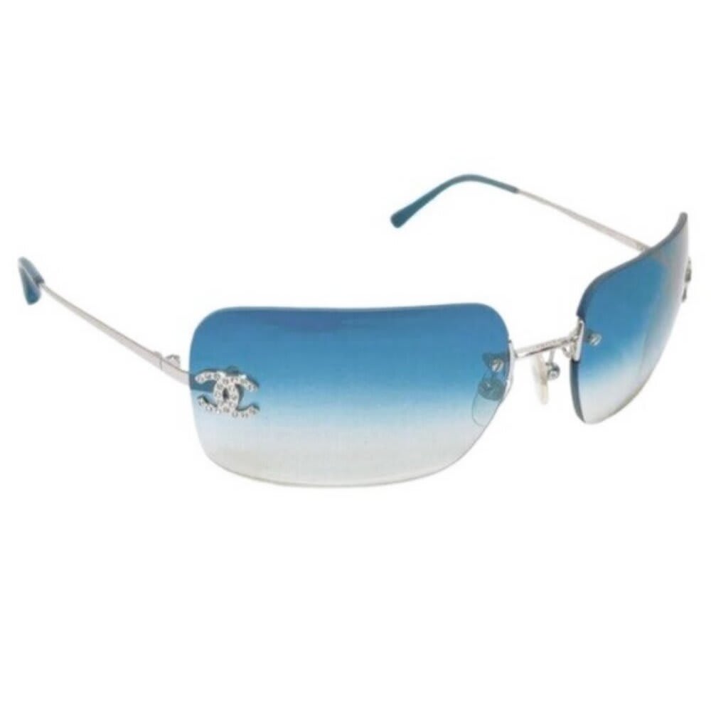 Chanel Vintage Sunglasses Rhinestone Crystal CC Logo Rimless Gradient Blue — view 2