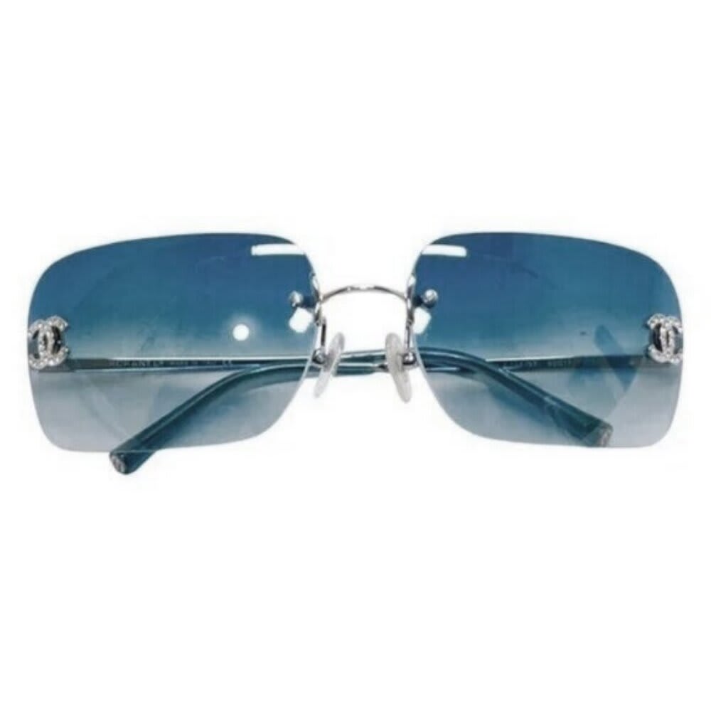 Chanel Vintage Sunglasses Rhinestone Crystal CC Logo Rimless Gradient Blue — view 4