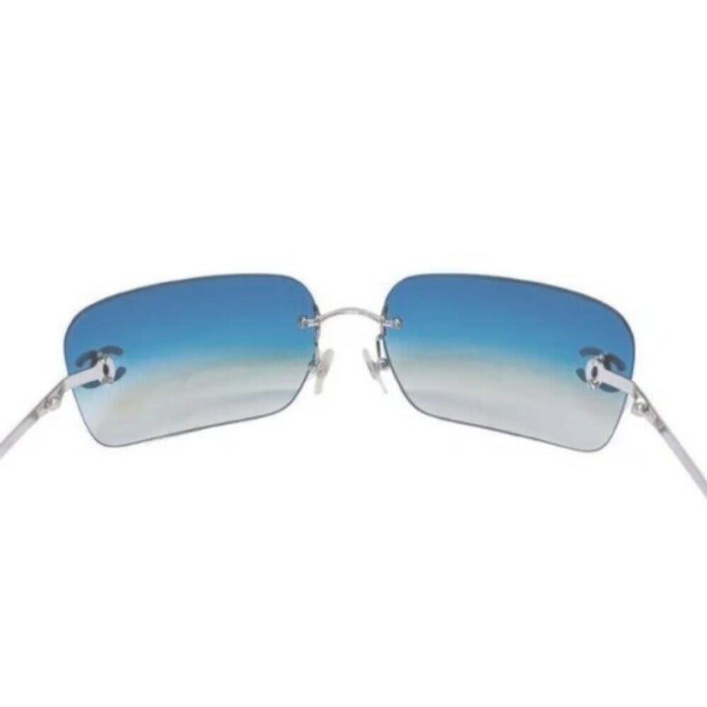 Chanel Vintage Sunglasses Rhinestone Crystal CC Logo Rimless Gradient Blue — view 6