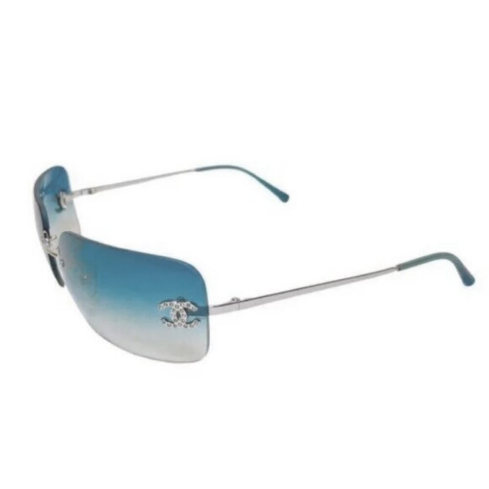 Chanel Vintage Sunglasses Rhinestone Crystal CC Logo Rimless Gradient Blue — view 7