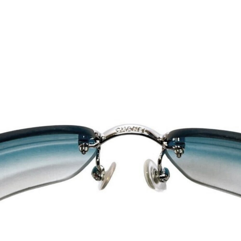 Chanel Vintage Sunglasses Rhinestone Crystal CC Logo Rimless Gradient Blue — view 8