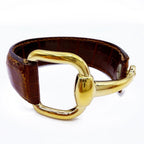 Gucci Horsebit Leather Bracelet Bangle Gold Hardware — view 7