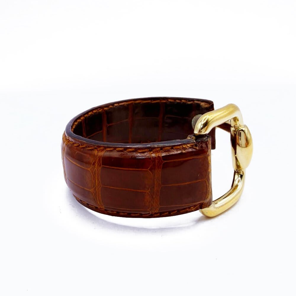 Gucci Horsebit Leather Bracelet Bangle Gold Hardware — view 3