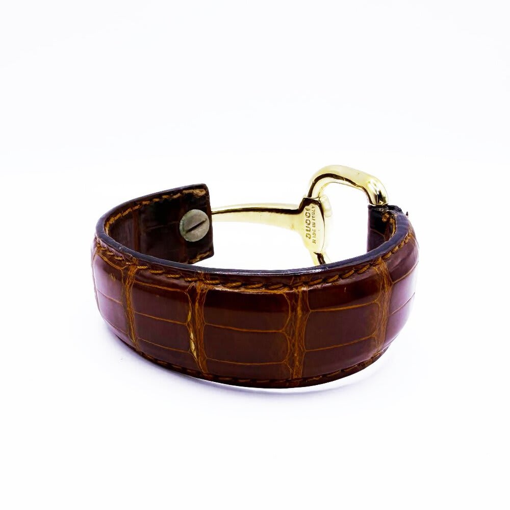 Gucci Horsebit Leather Bracelet Bangle Gold Hardware — view 6