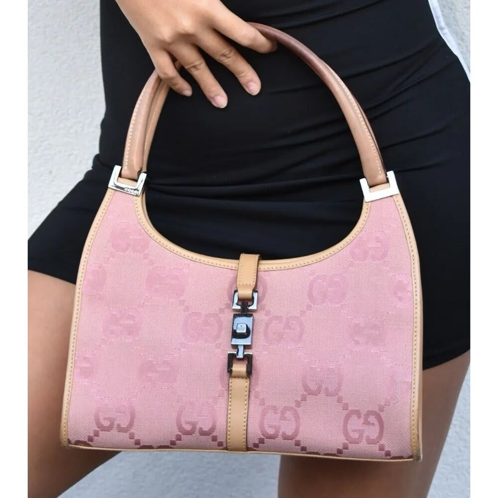 Gucci GG Jackie O Hobo Pink Shoulder Bag Sherry Monogram Web Leather — view 3