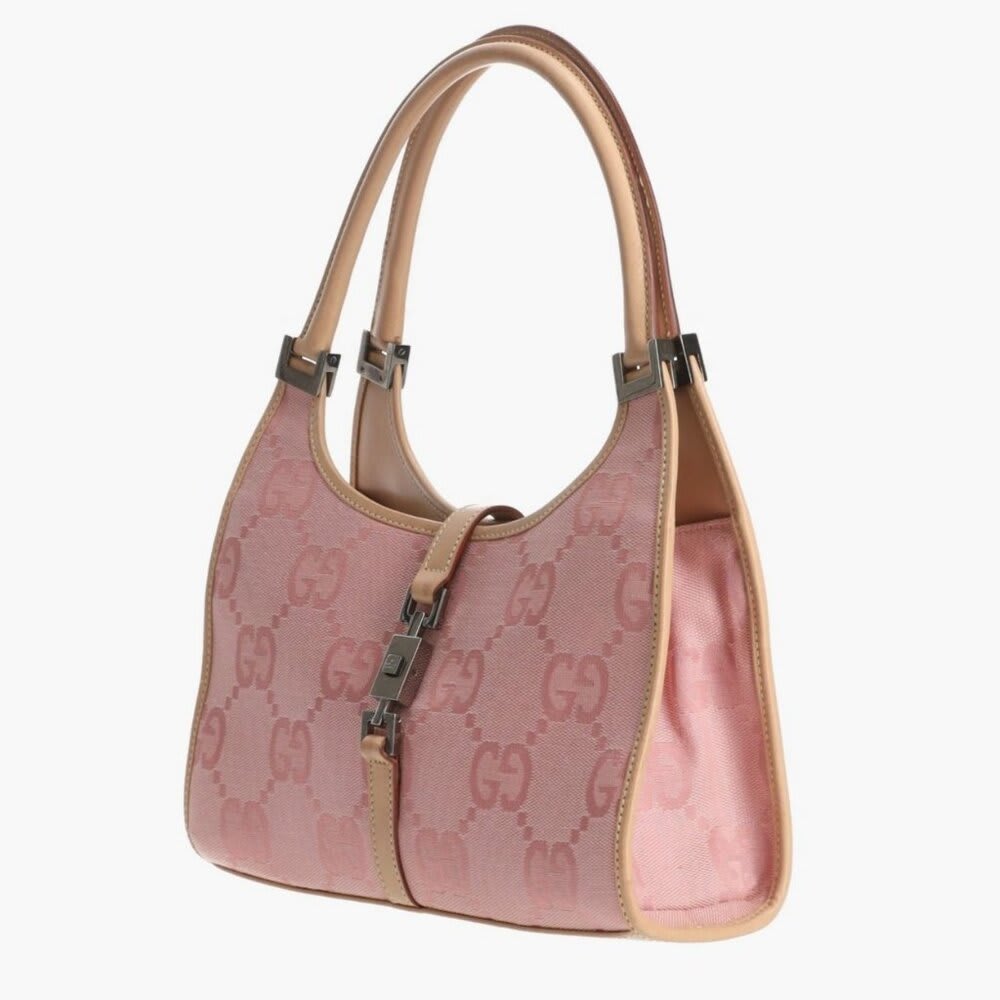 Gucci GG Jackie O Hobo Pink Shoulder Bag Sherry Monogram Web Leather — view 5