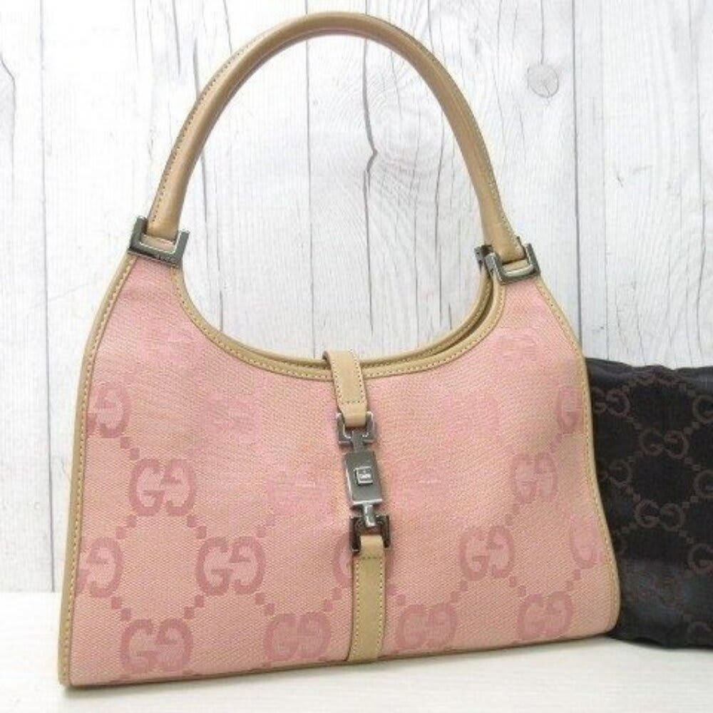 Gucci GG Jackie O Hobo Pink Shoulder Bag Sherry Monogram Web Leather — view 6