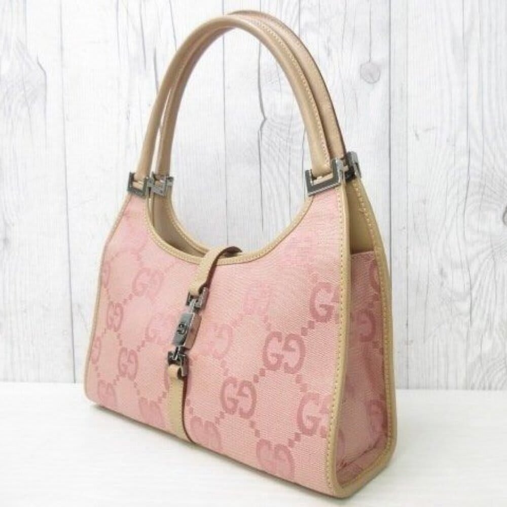 Gucci GG Jackie O Hobo Pink Shoulder Bag Sherry Monogram Web Leather — view 7