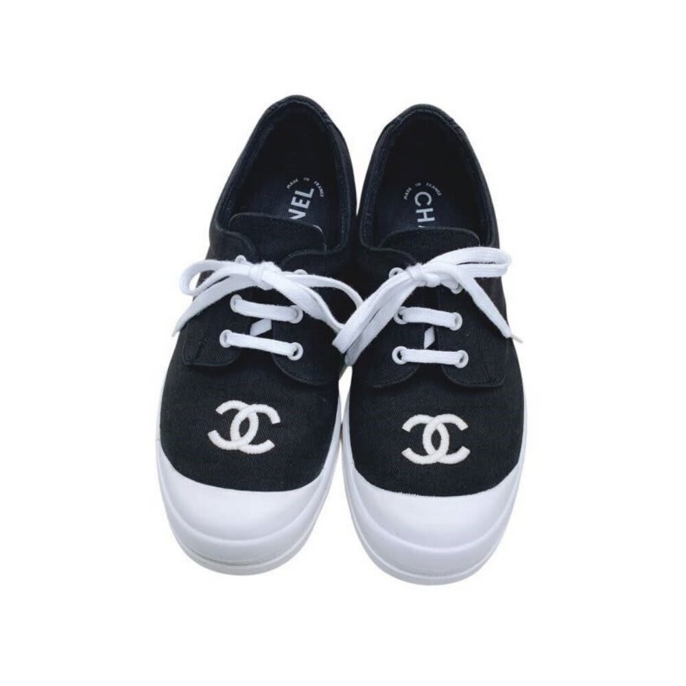 Chanel CC Sneakers Black and White Coco Mark Bicolor Canvas Shoes 37 7 — view 2