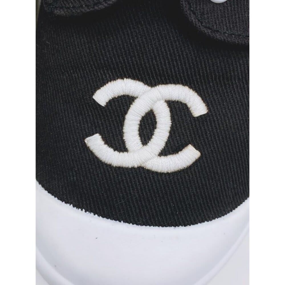 Chanel CC Sneakers Black and White Coco Mark Bicolor Canvas Shoes 37 7 — view 4