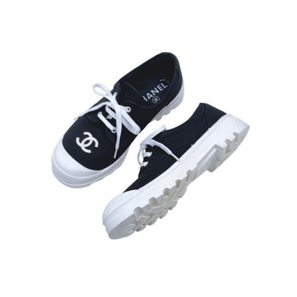 Chanel CC Sneakers Black and White Coco Mark Bicolor Canvas Shoes 37 7 — view 5