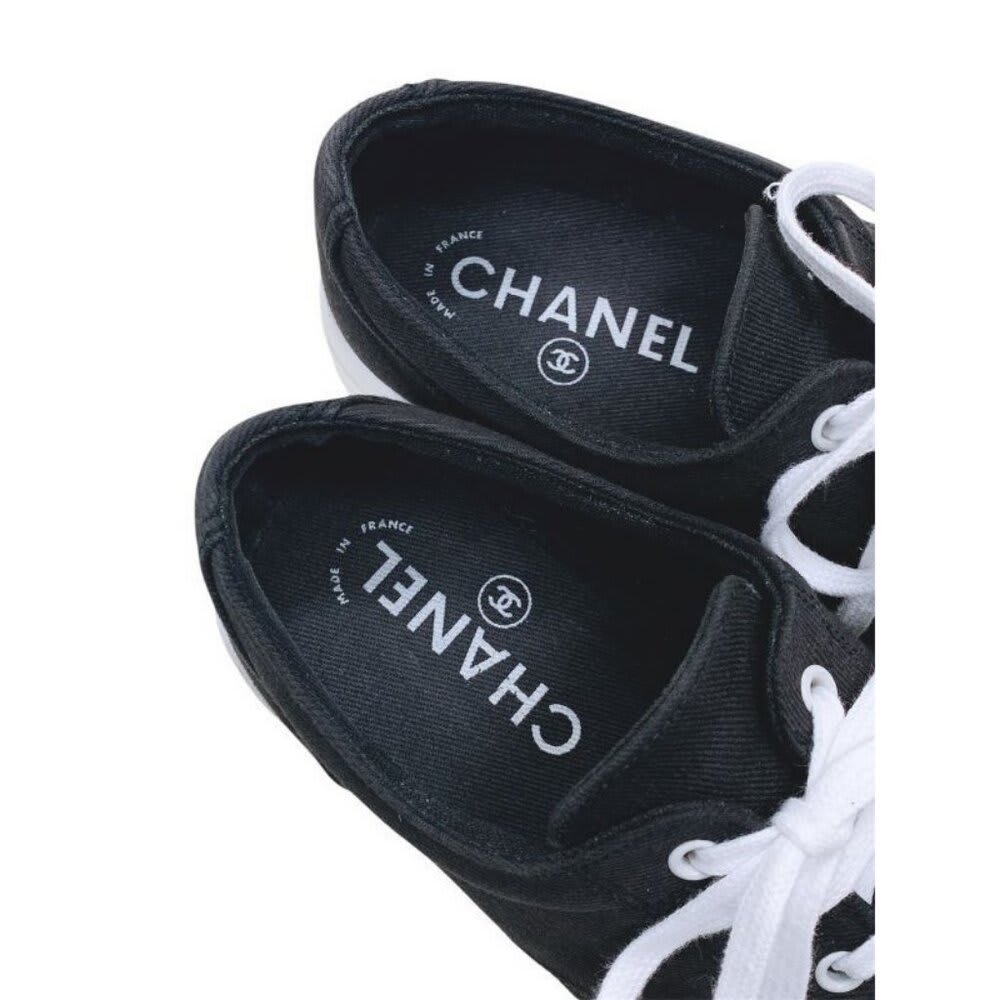 Chanel CC Sneakers Black and White Coco Mark Bicolor Canvas Shoes 37 7 — view 7
