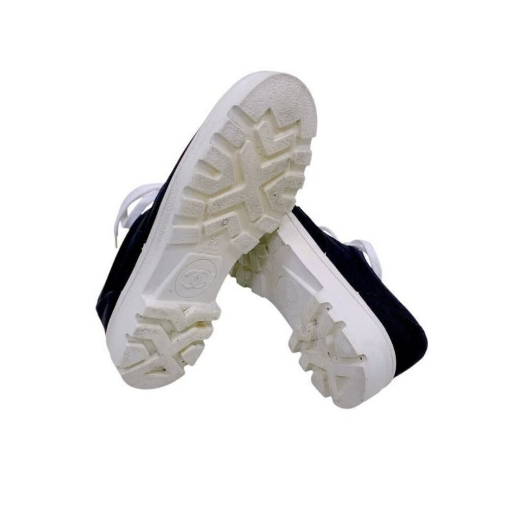 Chanel CC Sneakers Black and White Coco Mark Bicolor Canvas Shoes 37 7 — view 8
