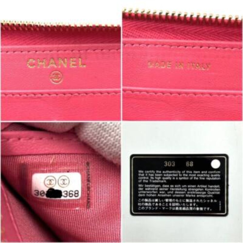 Chanel Pink Lambskin Rhinestone Quilted Long Wallet Lucky Charm Camellia