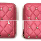 Chanel Pink Lambskin Rhinestone Quilted Long Wallet Lucky Charm Camellia — view 7