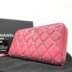Chanel Pink Lambskin Rhinestone Quilted Long Wallet Lucky Charm Camellia — view 5