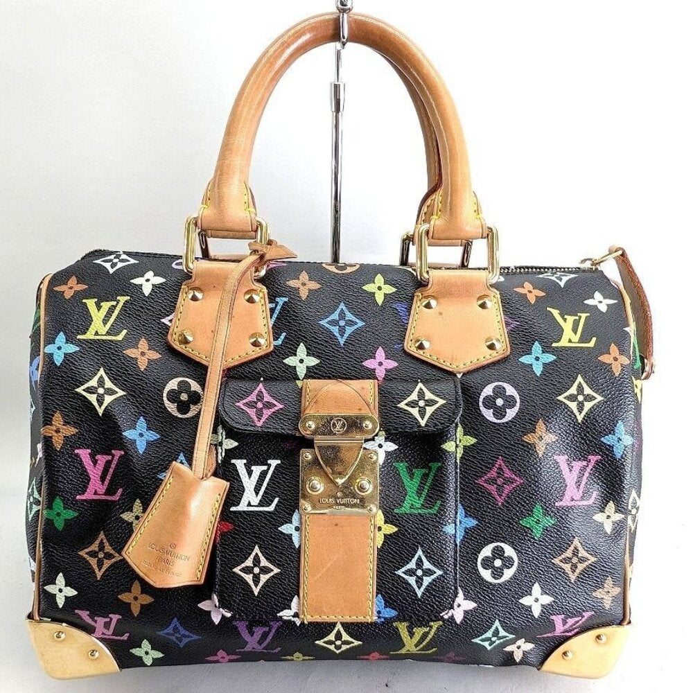 Louis Vuitton Speedy 30 Monogram Multicolor Sac Bag Black Tote Handbag