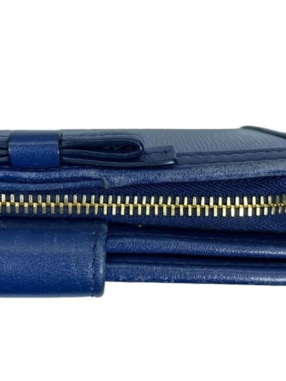 Prada 1 Ml225 Wallet Medium Fold Logo Ribbon Motif Leather Blue — view 9