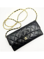 Chanel CC Classic Caviar Flap Wallet Quilted Leather Chain Purse Black
