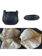 Bottega Veneta Intrecciato Nappa Shoulder Bag Purse Navy Black Leather