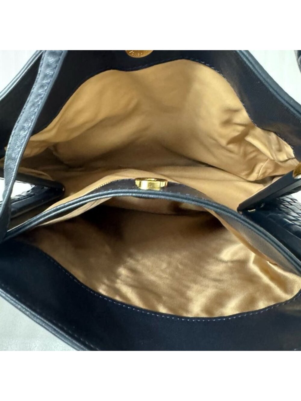 Bottega Veneta Intrecciato Nappa Shoulder Bag Purse Navy Black Leather