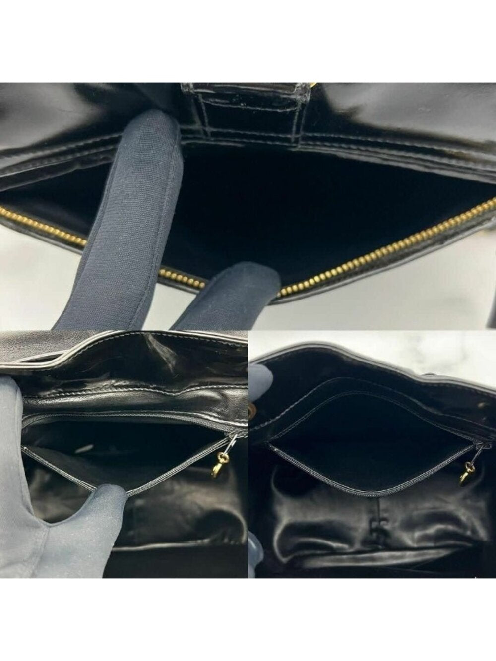 Chanel CC Vintage Backpack Bag Patent Leather Black Turnlock Chain
