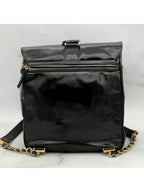 Chanel CC Vintage Backpack Bag Patent Leather Black Turnlock Chain