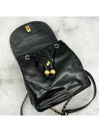 Chanel CC Vintage Backpack Bag Patent Leather Black Turnlock Chain