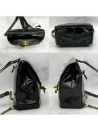 Chanel CC Vintage Backpack Bag Patent Leather Black Turnlock Chain