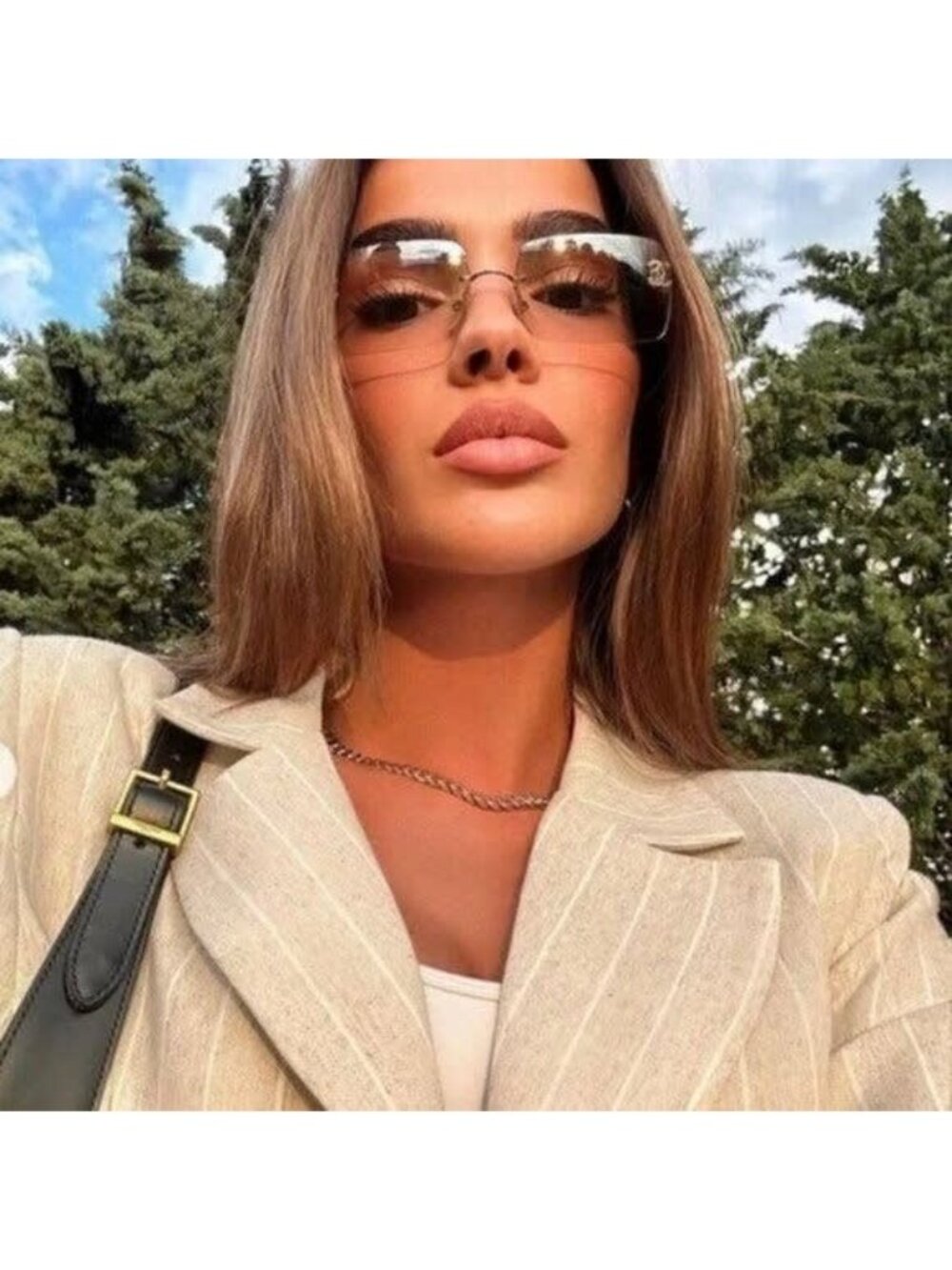 Chanel Vintage Sunglasses Rhinestone CC Logo Rimless Gradient Gold Orange — view 5