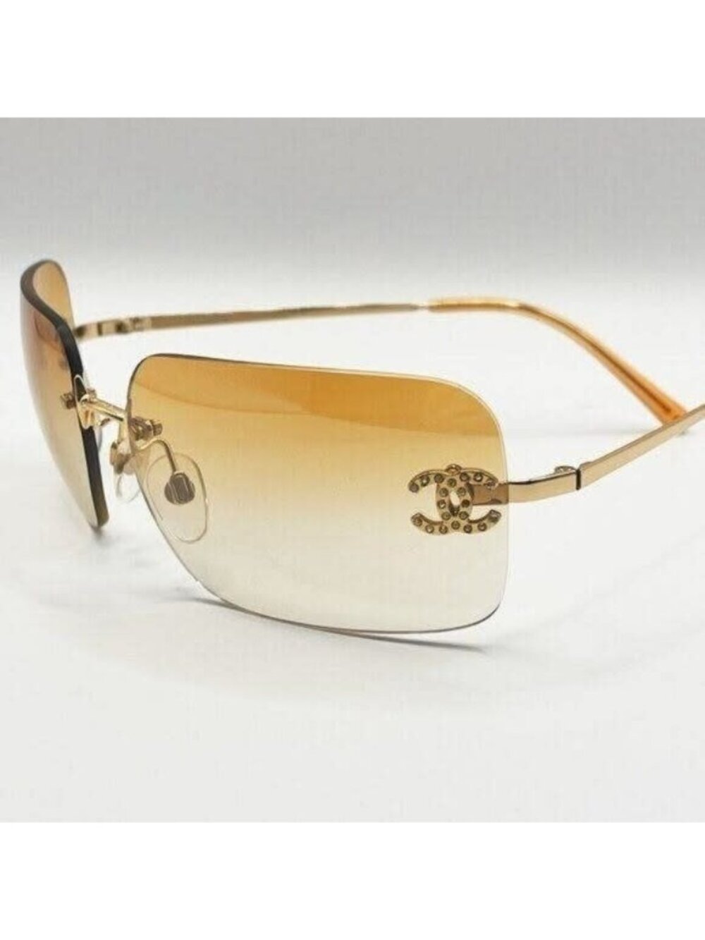 Chanel Vintage Sunglasses Rhinestone CC Logo Rimless Gradient Gold Orange — view 9