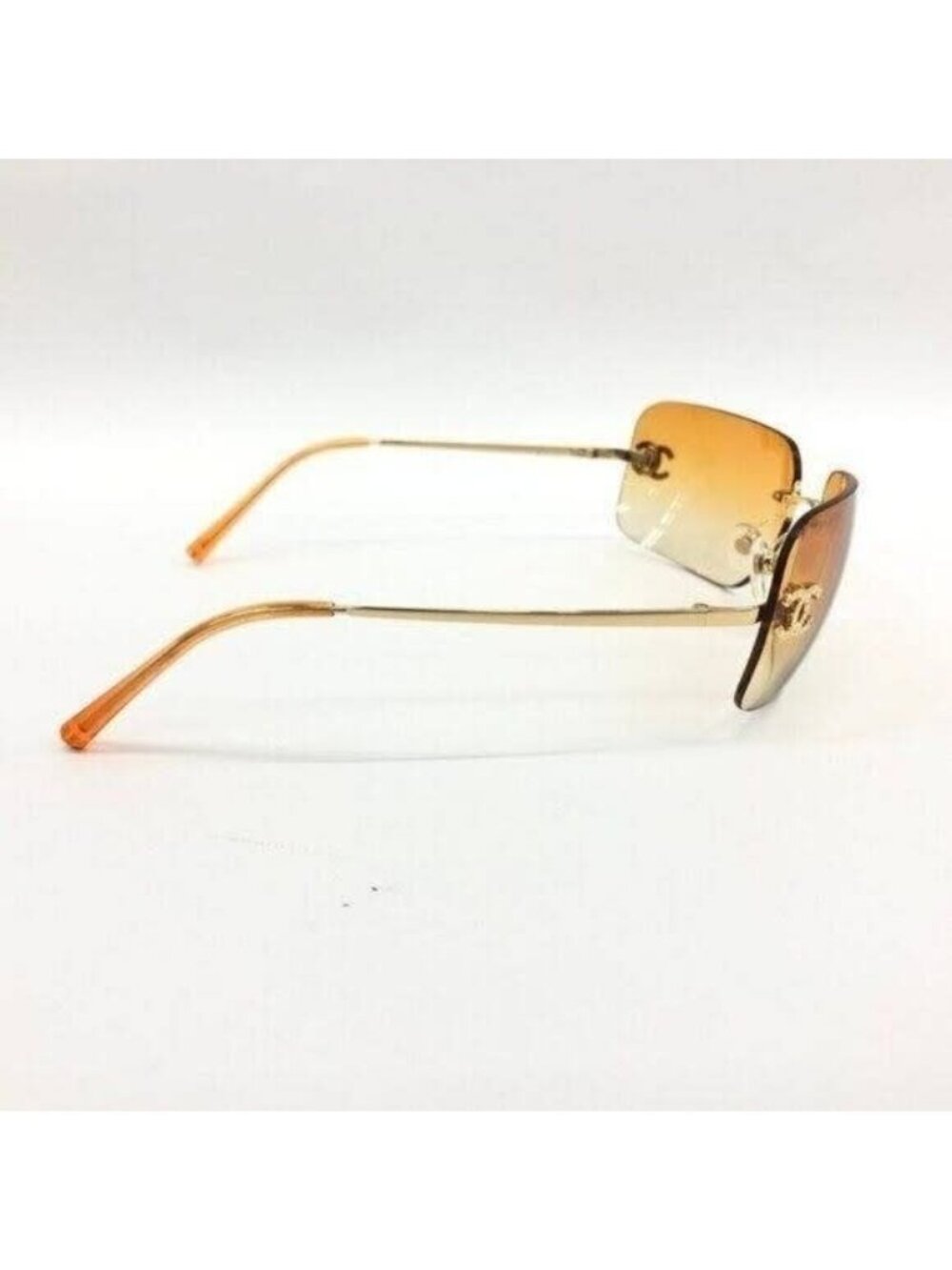 Chanel Vintage Sunglasses Rhinestone CC Logo Rimless Gradient Gold Orange — view 7